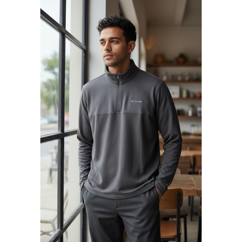 Columbia Mens Gray Quarter Zip Pullover Sweatshirt Size Large EUC